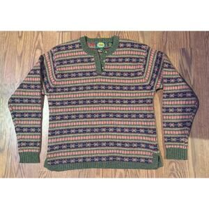 Vintage Cabela’s Fair Isle Wool Henley Sweater – Made in Hong Kong (Women’s M)